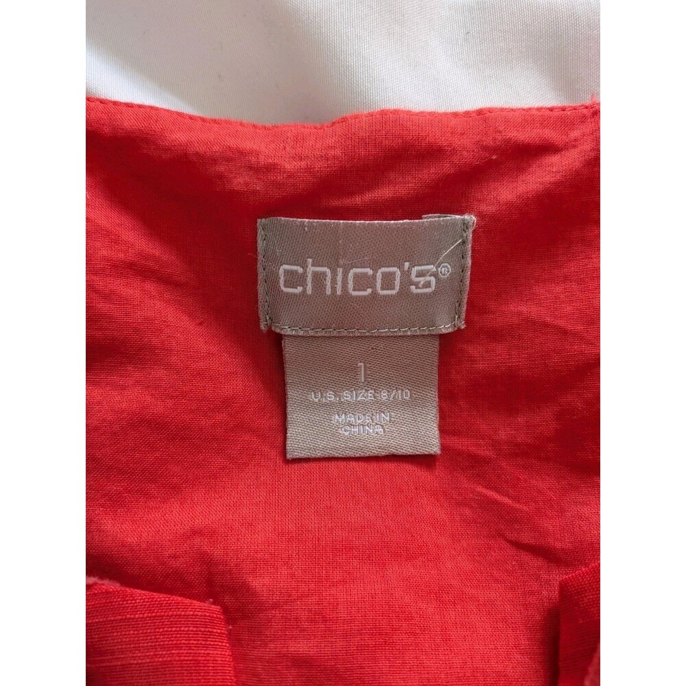 Chico's Blouse Womens M/1 Watermelon Orange Peasant Top Boho Crochet Shirt Light - Picture 3 of 12